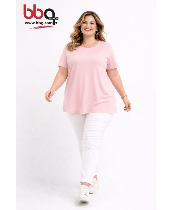  BAYAN BÜYÜK BEDEN GENİŞ KALIP YUVARLAK YAKA T-SHIRT-P