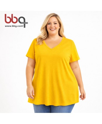 BAYAN BÜYÜK BEDEN GENİŞ KALIP V YAKA T-SHIRT-2