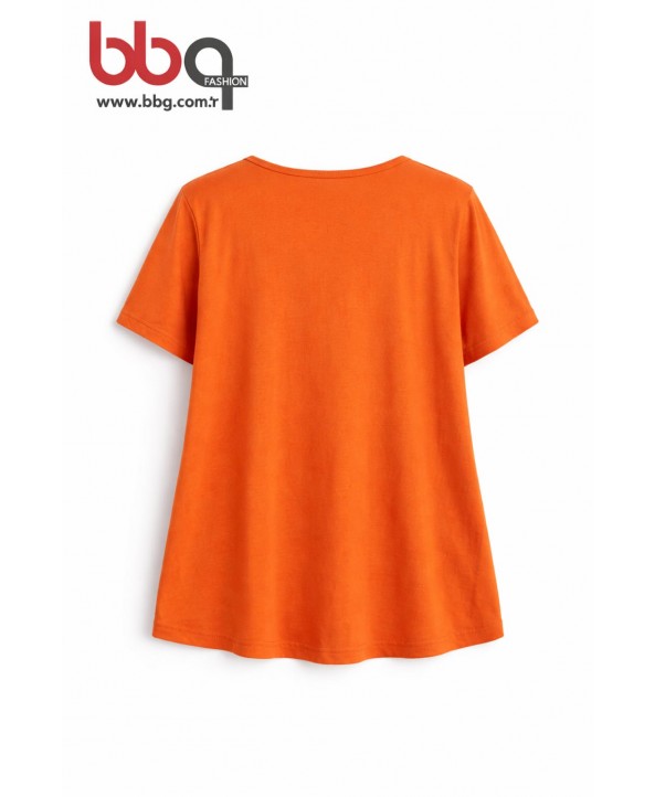  BAYAN BÜYÜK BEDEN GENİŞ KALIP YUVARLAK YAKA T-SHIRT