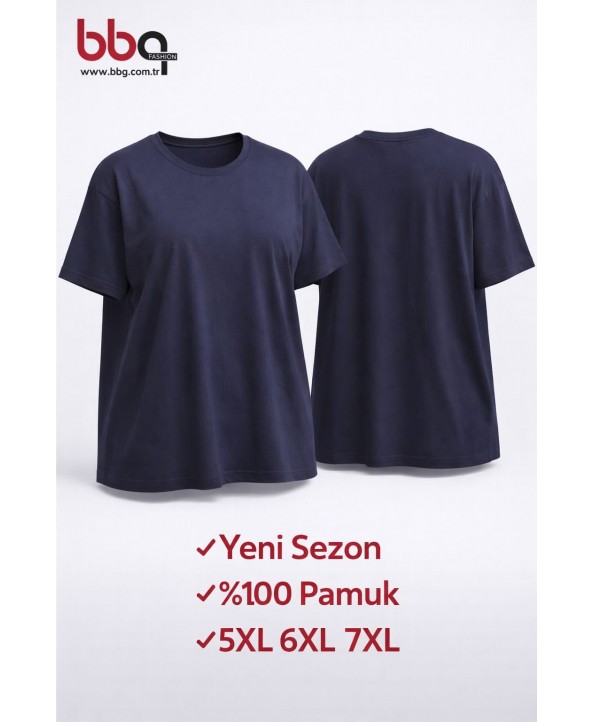 BAYAN BÜYÜK BEDEN GENİŞ KALIP %100 PAMUK YUVARLAK YAKA T-SHIRT-L