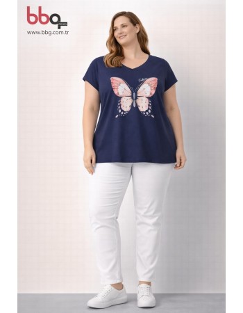  BAYAN BÜYÜK BEDEN GENİŞ KALIP KELEBEKLİ T-SHIRT-L