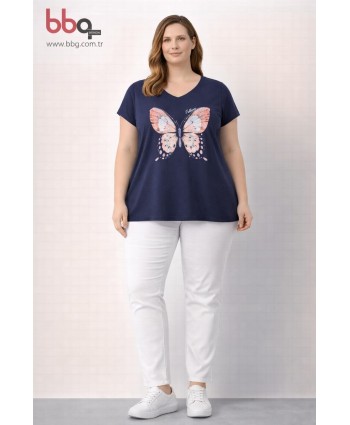  BAYAN BÜYÜK BEDEN GENİŞ KALIP KELEBEKLİ T-SHIRT-L