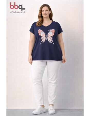  BAYAN BÜYÜK BEDEN GENİŞ KALIP KELEBEKLİ T-SHIRT-L