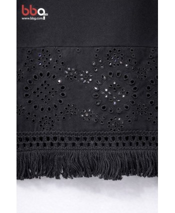 BAYAN BÜYÜK BEDEN GENİŞ KALIP ETEK UCU DANTEL DETAYLI T-SHIRT