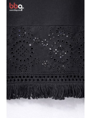 BAYAN BÜYÜK BEDEN GENİŞ KALIP ETEK UCU DANTEL DETAYLI T-SHIRT