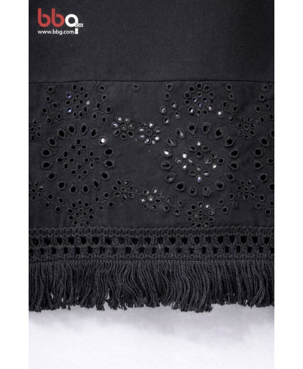 BAYAN BÜYÜK BEDEN GENİŞ KALIP ETEK UCU DANTEL DETAYLI T-SHIRT