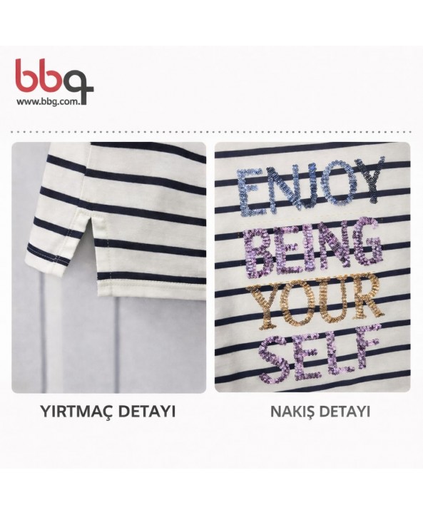 BAYAN BÜYÜK BEDEN GENİŞ KALIP 100 PAMUK NAKIŞ DETAYLI T-SHIRT