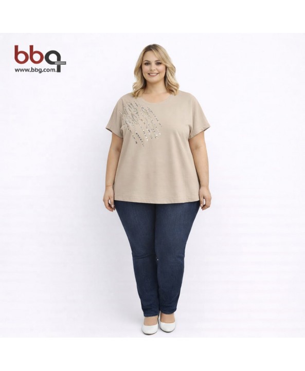 BAYAN BÜYÜK BEDEN OMZUPUL İŞLEMELİ BLUZ