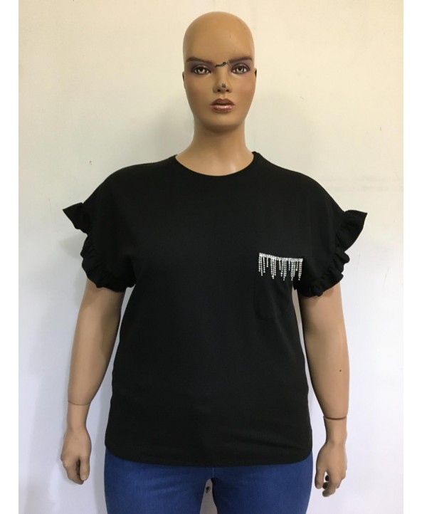BAYAN BÜYÜK BEDEN CEP TAŞ DETAYLI T-SHIRT