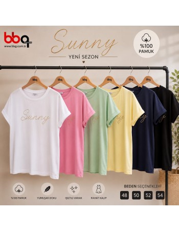 BAYAN BÜYÜK BEDEN GENİŞ KALIP % 100 PAMUK T-SHIRT-S