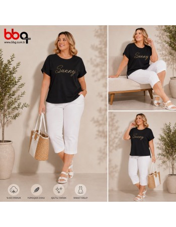 BAYAN BÜYÜK BEDEN GENİŞ KALIP % 100 PAMUK T-SHIRT-S