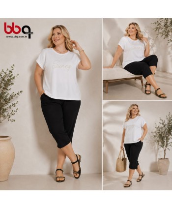 BAYAN BÜYÜK BEDEN GENİŞ KALIP % 100 PAMUK T-SHIRT-B
