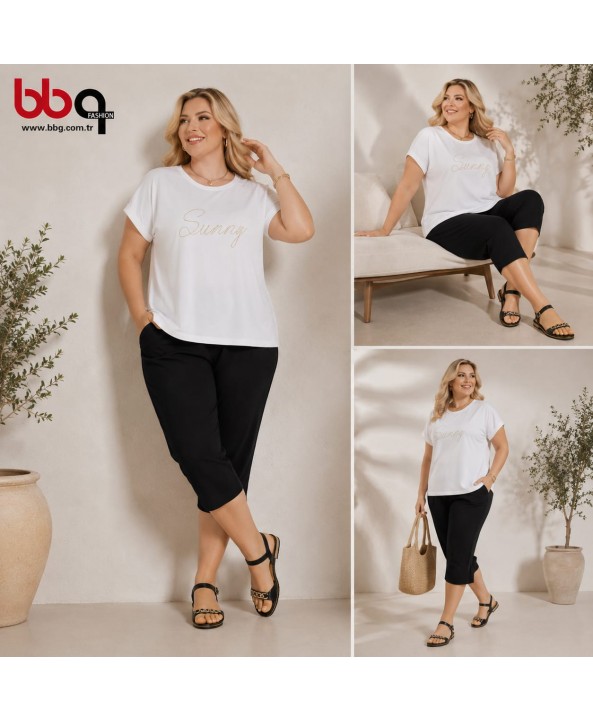 BAYAN BÜYÜK BEDEN GENİŞ KALIP % 100 PAMUK T-SHIRT-B