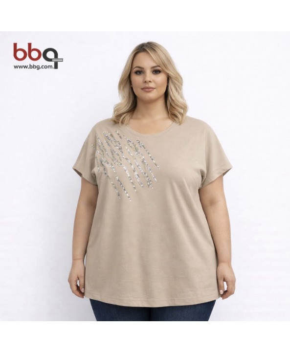 BAYAN BÜYÜK BEDEN OMZUPUL İŞLEMELİ BLUZ