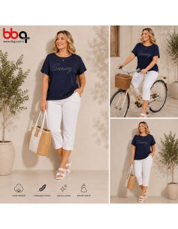 BAYAN BÜYÜK BEDEN GENİŞ KALIP  % 100 PAMUK T-SHIRT-L