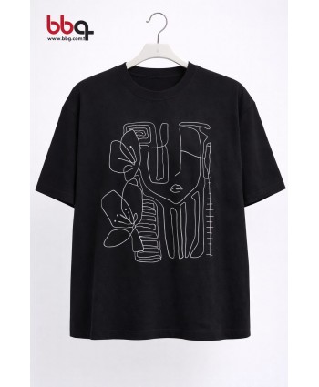 BAYAN BÜYÜK BEDEN GENİŞ KALIP BASKILI T-SHIRT-S