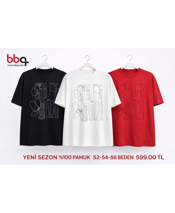 BAYAN BÜYÜK BEDEN GENİŞ KALIP BASKILI T-SHIRT