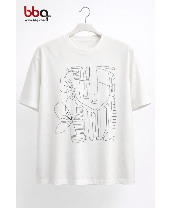 BAYAN BÜYÜK BEDEN GENİŞ KALIP BASKILI T-SHIRT