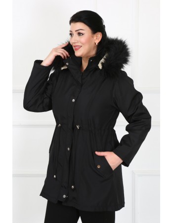 BAYAN BÜYÜK BEDEN KAPÜŞONLU MONT-S