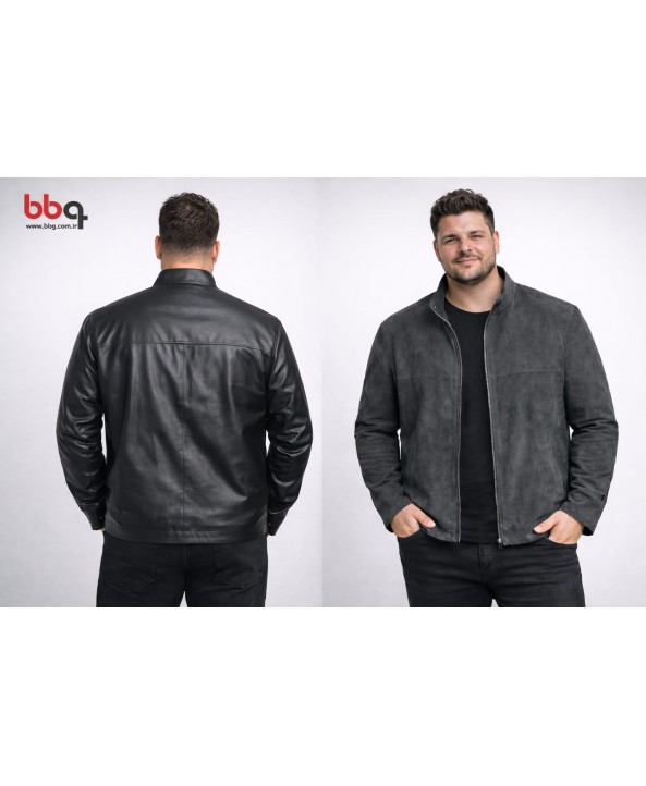 ERKEK BÜYÜK BEDEN GENİŞ KALIP ÇİFT TARAFLI KUZU DERİ CEKET-S