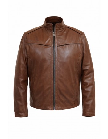 ERKEK BÜYÜK BEDEN GENİŞ KALIP KAHVERENGİ KUZU DERİ CEKET