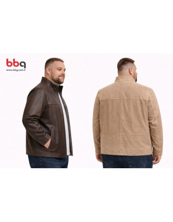 ERKEK BÜYÜK BEDEN GENİŞ KALIP ÇİFT TARAFLI KUZU DERİ CEKET-K