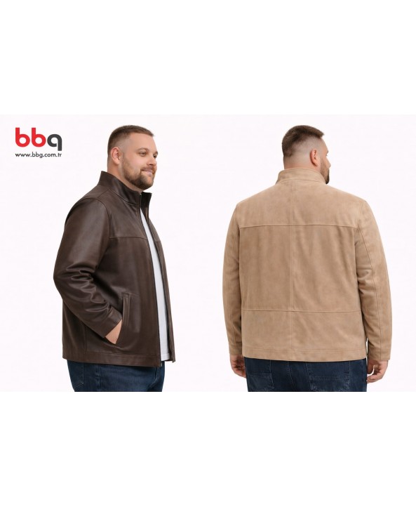 ERKEK BÜYÜK BEDEN GENİŞ KALIP ÇİFT TARAFLI KUZU DERİ CEKET-K