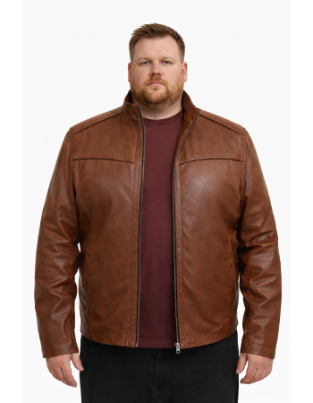 ERKEK BÜYÜK BEDEN GENİŞ KALIP KAHVERENGİ KUZU DERİ CEKET