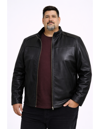 ERKEK BÜYÜK BEDEN GENİŞ KALIP  SİYAH KUZU DERİ CEKET