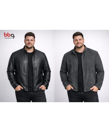 ERKEK BÜYÜK BEDEN GENİŞ KALIP ÇİFT TARAFLI KUZU DERİ CEKET-S