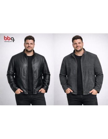 ERKEK BÜYÜK BEDEN GENİŞ KALIP ÇİFT TARAFLI KUZU DERİ CEKET-S