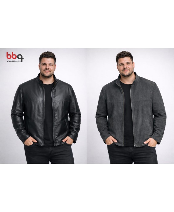 ERKEK BÜYÜK BEDEN GENİŞ KALIP ÇİFT TARAFLI KUZU DERİ CEKET-S