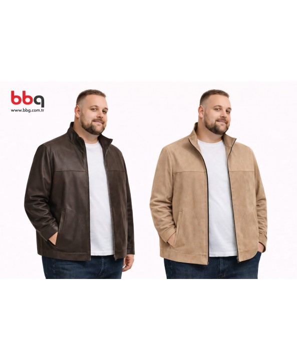 ERKEK BÜYÜK BEDEN GENİŞ KALIP ÇİFT TARAFLI KUZU DERİ CEKET-K