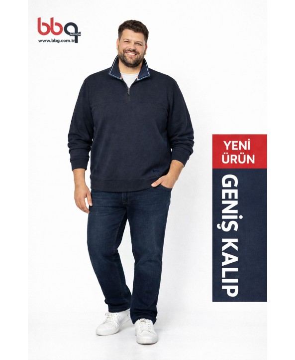 ERKEK BÜYÜK BEDEN GENİŞ KALIP YARIM FERMUARLI SWEAT