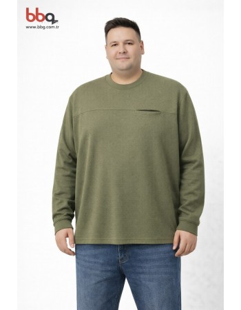 ERKEK BÜYÜK BEDEN GENİŞ KALIP YUVARLAK YAKA %100 PAMUK CEPLİ SWEATSHIRT-Y