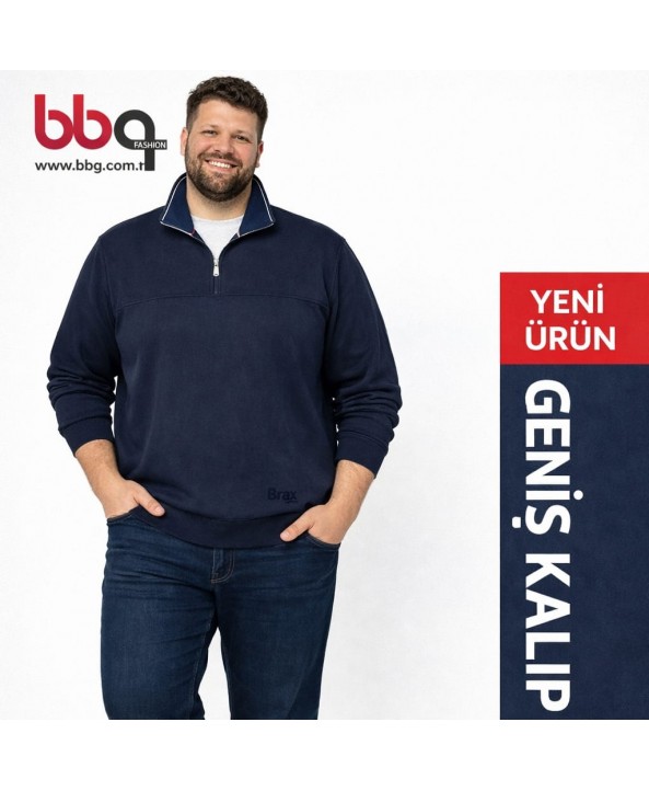 ERKEK BÜYÜK BEDEN GENİŞ KALIP YARIM FERMUARLI SWEAT