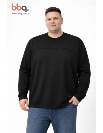 ERKEK BÜYÜK BEDEN GENİŞ KALIP YUVARLAK YAKA %100 PAMUK CEPLİ SWEATSHIRT-S