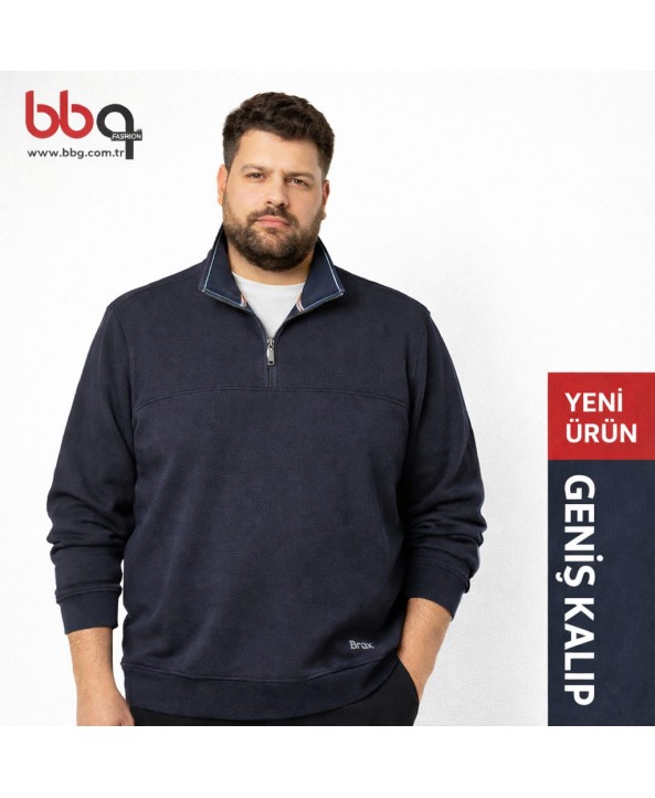ERKEK BÜYÜK BEDEN GENİŞ KALIP YARIM FERMUARLI SWEAT