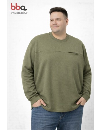 ERKEK BÜYÜK BEDEN GENİŞ KALIP YUVARLAK YAKA %100 PAMUK CEPLİ SWEATSHIRT-Y