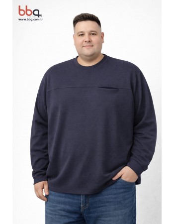 ERKEK BÜYÜK BEDEN GENİŞ KALIP YUVARLAK YAKA %100 PAMUK CEPLİ SWEATSHIRT-L