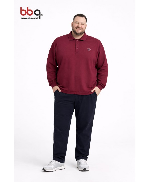 ERKEK BÜYÜK BEDEN GENİŞ KALIP POLO YAKA SWEAT-B