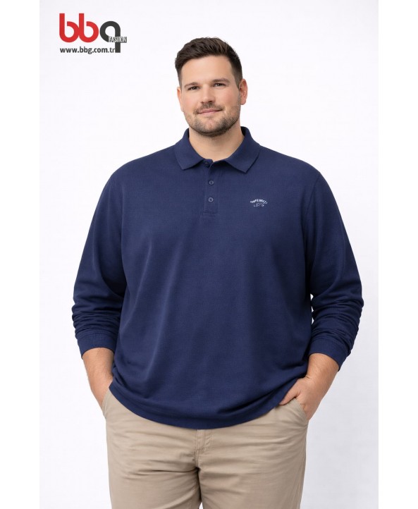 ERKEK BÜYÜK BEDEN GENİŞ KALIP POLO YAKA SWEAT-İ