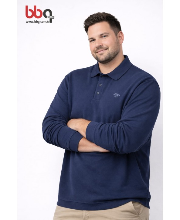 ERKEK BÜYÜK BEDEN GENİŞ KALIP POLO YAKA SWEAT-İ