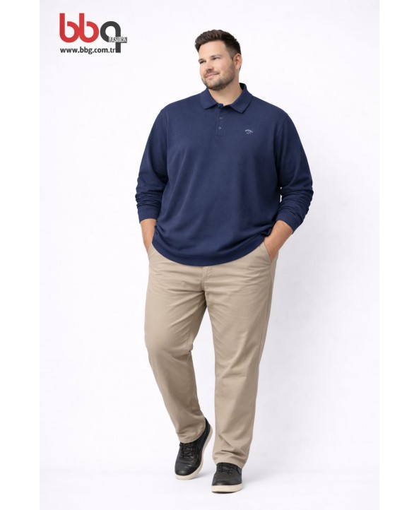 ERKEK BÜYÜK BEDEN GENİŞ KALIP POLO YAKA SWEAT-İ