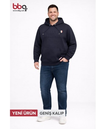 ERKEK BÜYÜK BEDEN GENİŞ KALIP KAPÜŞONLU BASKILI SWEAT