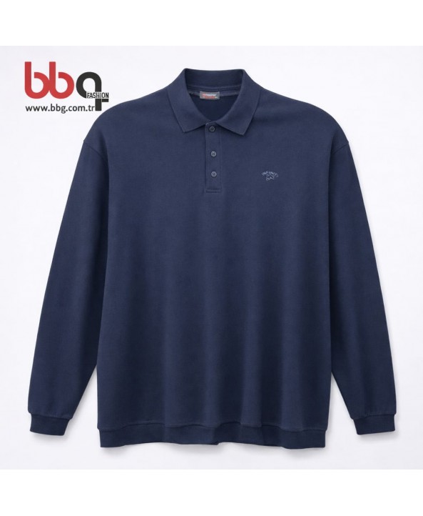 ERKEK BÜYÜK BEDEN GENİŞ KALIP POLO YAKA SWEAT-İ