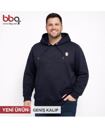 ERKEK BÜYÜK BEDEN GENİŞ KALIP KAPÜŞONLU BASKILI SWEAT