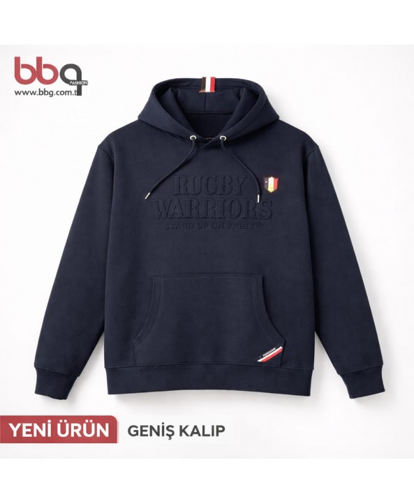 ERKEK BÜYÜK BEDEN GENİŞ KALIP KAPÜŞONLU BASKILI SWEAT