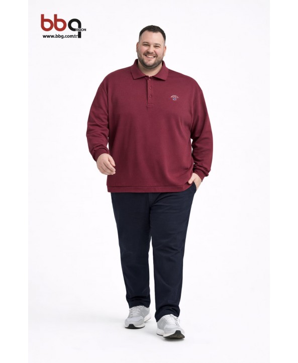 ERKEK BÜYÜK BEDEN GENİŞ KALIP POLO YAKA SWEAT-B
