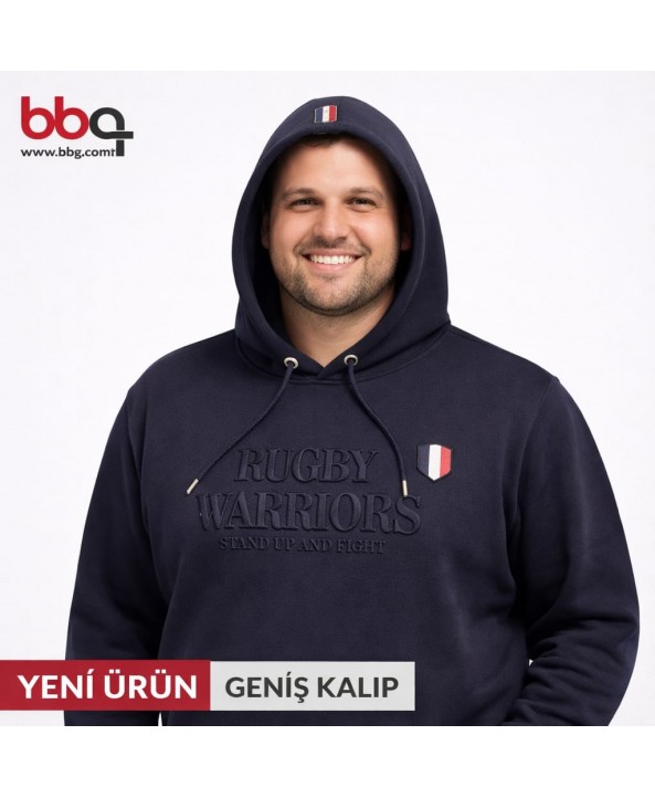 ERKEK BÜYÜK BEDEN GENİŞ KALIP KAPÜŞONLU BASKILI SWEAT
